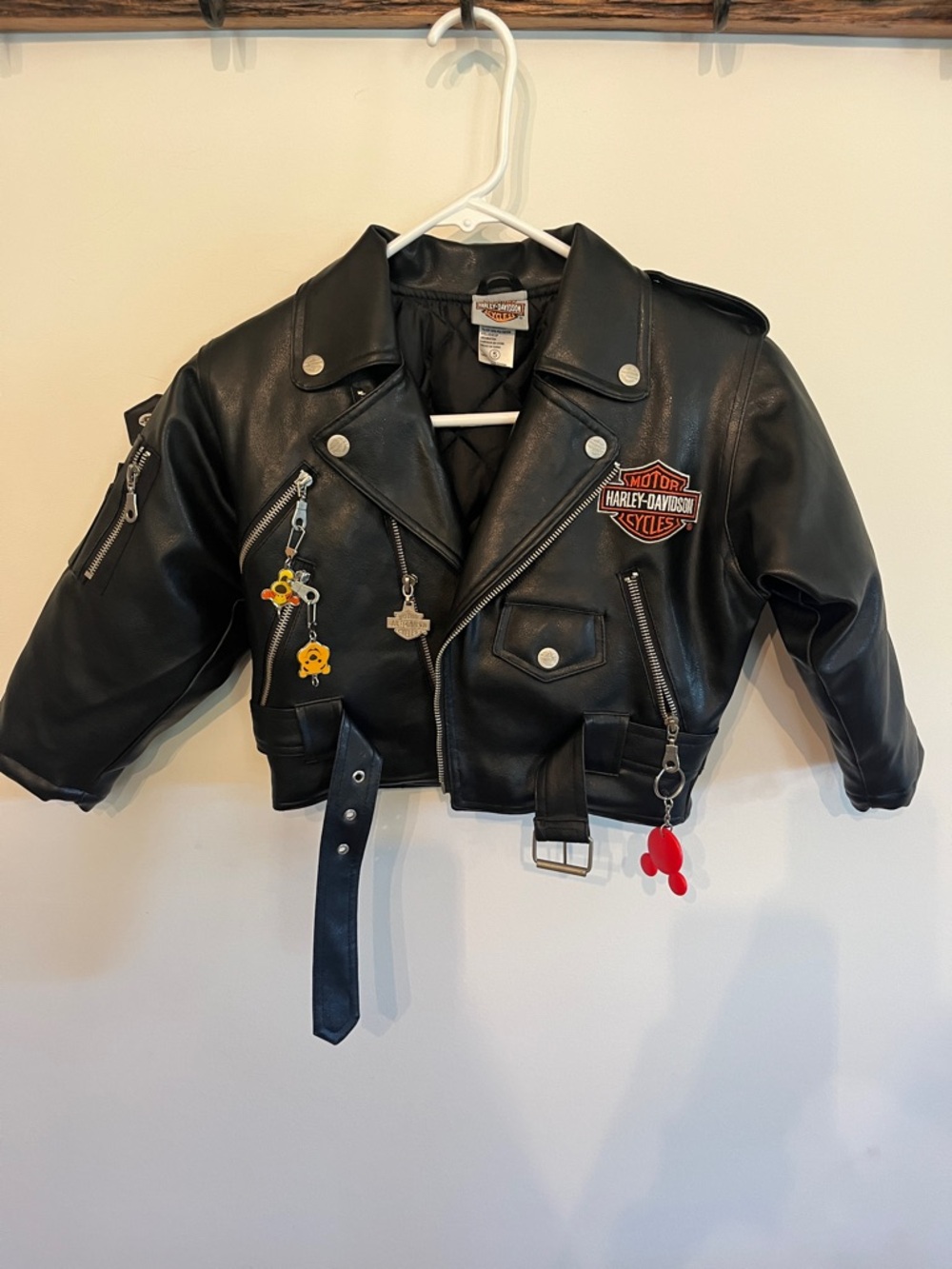 Harley-Davidson Black Kids Faux Leather Moto Jacket with Red & Yellow Accents